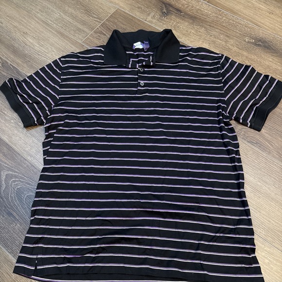 Mens Medium Ralph Lauren Purple Label Polo Shirt Black Striped Italy Cotton